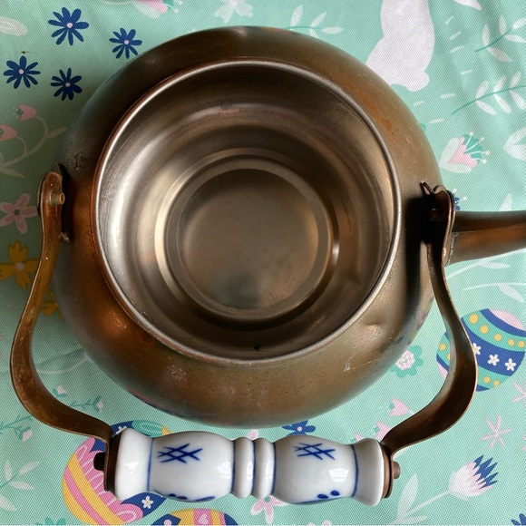 Vintage Copper and Brass Teapot with Blue and White Handle - Picture 5 of 7